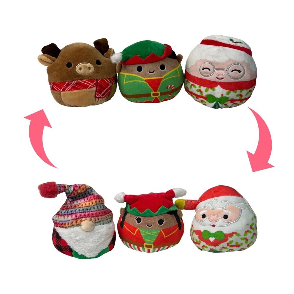 Squishmallow SET OF 3 Christmas Holiday Flip Mallow Santa Elf Gnome NEW 5" Mini